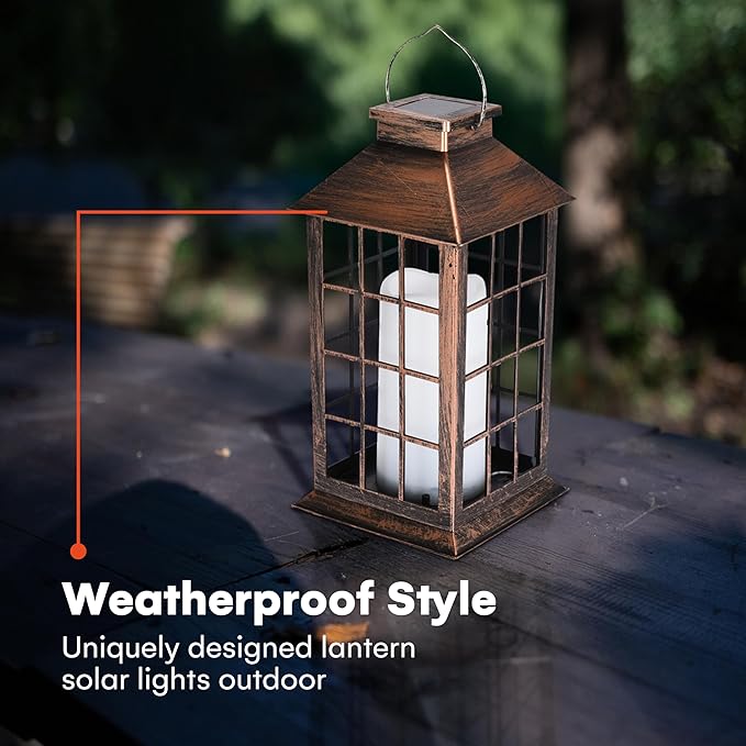 SteadyDoggie Outdoor Solar Lantern with Squares Pattern - Waterproof Decorative Sun Powered - Hanging Lights for Patio, Garden, and Yard - Smart Power-Saving Mode - Colorful Paper-Like Illuminated