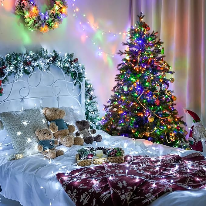 JMEXSUSS 200 LED Christmas String Lights Outdoor Waterproof, 66ft Color Changing String Lights Plug in, Cool White & Multicolor Christmas Lights for Trees Yard Wedding Xmas Party Decorations