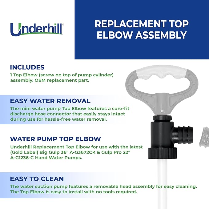 Underhill Top Elbow for Water Pump Big Gulp Pro 36" and Gulp Pro 22" Pumps, Replacement Parts, Repair, for Irrigation, Fountain, Sprinkler, Fluid Transfer, Boats, A-GRPTE