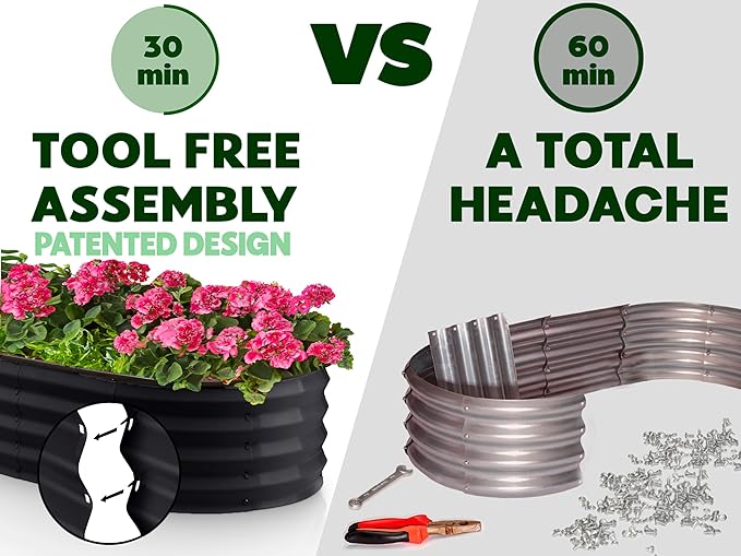 Galvanized Raised Garden Beds Outdoor // 8×2×1 ft Planter Raised Beds for Gardening, Vegetables, Flowers // Large Metal Garden Box (Black) // Patented Tool-Free Design