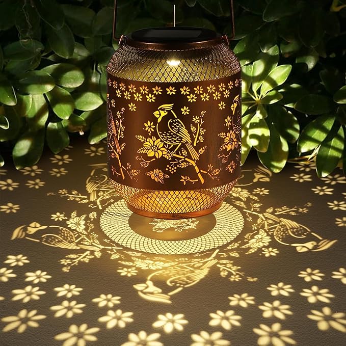 Solar Lanterns Outdoor Waterproof Christmas Birthdays Gifts for Women Mom Grandma Butterfly Garden Decor Metal Hanging Solar LED Lights for Patio(Red Bird-2P)