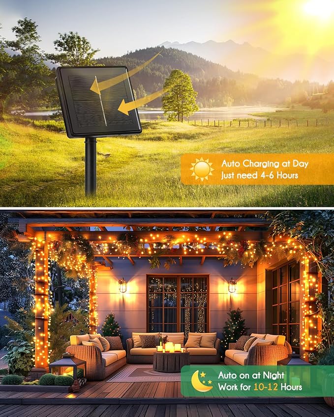 Brightown Solar String Lights for Outside, 2 Packs Total 39.2Ft 480 LED Solar Fairy Lights for Outdoor Waterproof, Firecracker Twinkle Lights with 8 Modes for Patio Party Garden Yard Home, Warm White
