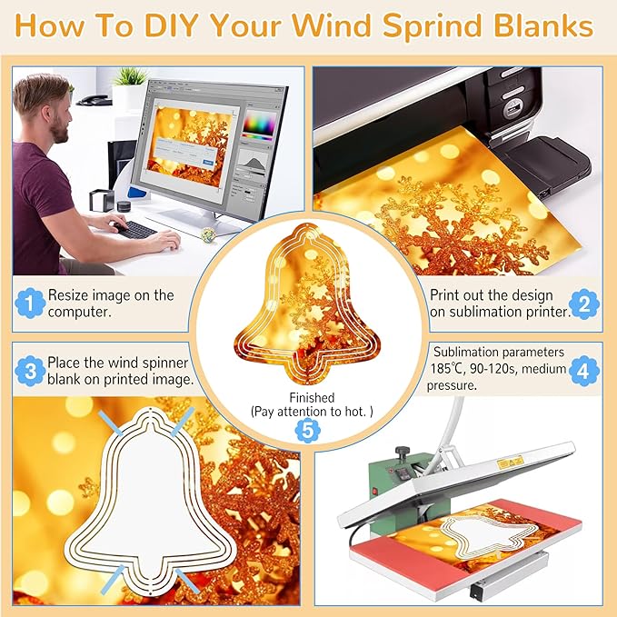 Sublimation Wind Spinner Blanks, 6 Pack 10 Inch 3D Aluminum Metal Hanging Wind Spinner Bulk for Garden Yard Outdoor, Window Porch Decoration for Heat Press Transfer DIY