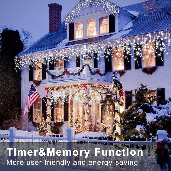 Hezbjiti Christmas Lights Decorations Outdoor, 800 LED 65.6 FT 8 Modes 150 Drops Fairy String Curtain Lights for Christmas Decor Eaves Window Party Yard Garden Indoor (Cold White)