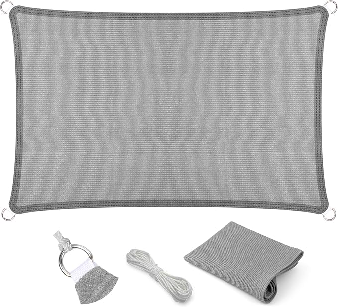 Eden's Decor Straight Flat-Edged Sun Shade Sail Rectangular 17' x 19' Grey UV-Blocking Outdoor Canopy Fabric Cloth Awning for Pergola Patio Garden Backyard Custom Size