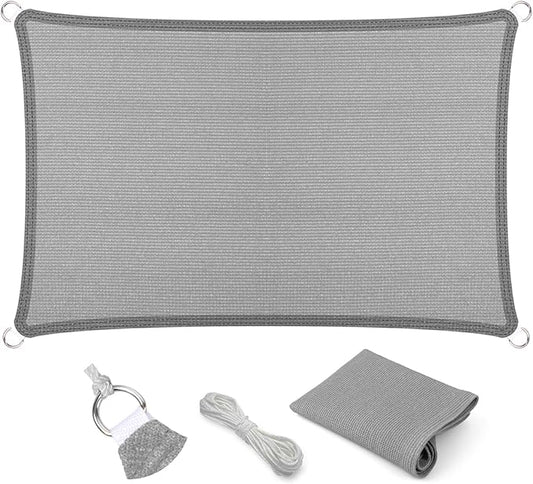 Eden's Decor Straight Flat-Edged Sun Shade Sail Rectangular 9' x 15' Grey UV-Blocking Outdoor Canopy Fabric Cloth Awning for Pergola Patio Garden Backyard Custom Size