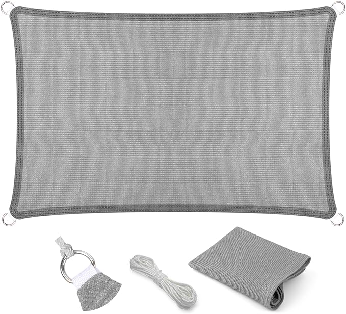Eden's Decor Straight Flat-Edged Sun Shade Sail Rectangular 11' x 13' Grey UV-Blocking Outdoor Canopy Fabric Cloth Awning for Pergola Patio Garden Backyard Custom Size