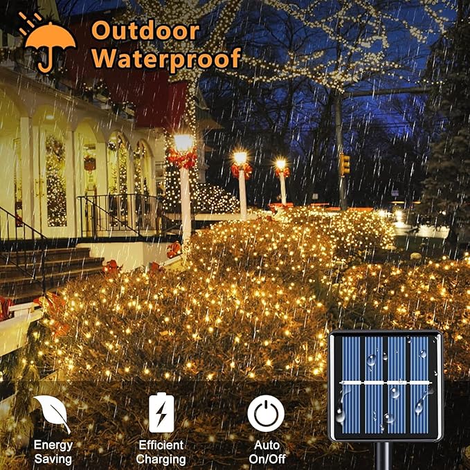 Voolex 4-Pack Solar Christmas String Lights Outdoor -100LED 33FT Solar Powered LED String Light Waterproof with 8 Modes, Solar Powered Lights for Garden, Fence, Party, Tree Decorations Warm White