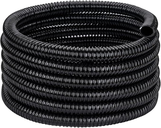 Pond Tubing ID 1” × 10ft Black Corrugated Flexible Reinforced Waterfall Pond Tube Sump Pump Hose, Non-toxic & Kinkproof (10 ft, 1" ID)