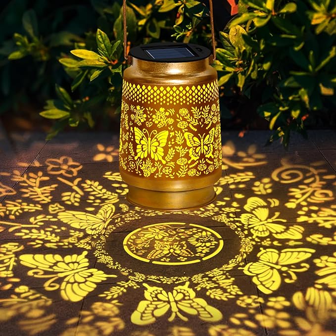 2 Pack Solar Lanterns Outdoor Waterproof,Butterfly Solar Lights Garden Decor Gifts for Mom Women Grandma Decoration Outside for Yard, Patio,Backyard,Porch