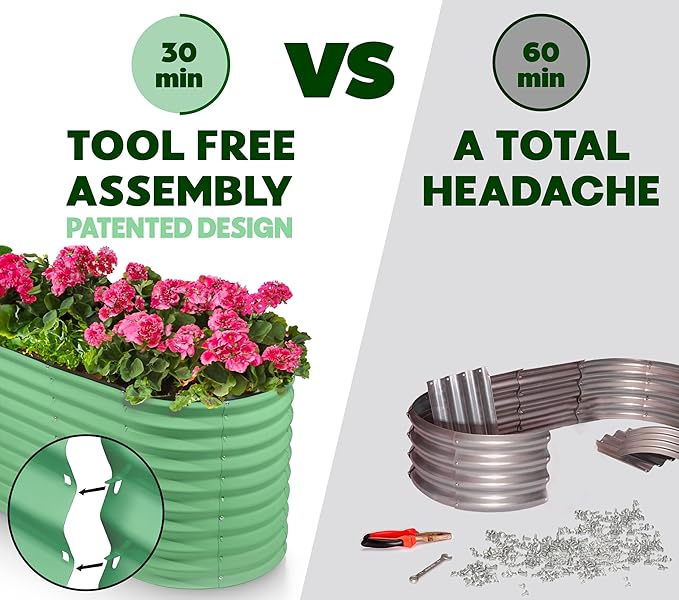 Galvanized Raised Garden Beds Outdoor // 4×2×2 ft Planter Raised Beds for Gardening, Vegetables, Flowers // Large Metal Garden Box (Light Green) // Patented Tool-Free Design