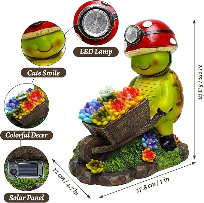 Solar Light Turtle Outdoor Garden, Turtle Solar Light for Yard Patio Decor 4 LED Solar Powered Lighting Outside Light Up Turtle Garden Statue Gardening Gift for Women Cute Decor