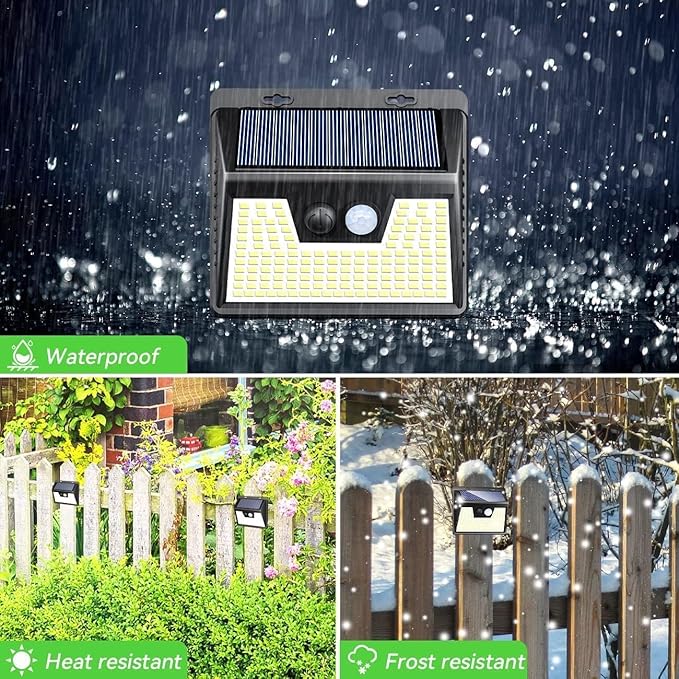 Peasur Solar Lights Outdoor Motion Sensor, 140 LED Solar Powered Fence Light Waterproof, 3 Modes Security Wall Lighting for Outside Deck Yard