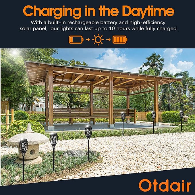 Otdair Solar Outdoor Lights, 12 Pack 12LED Solar Tiki Torches with Flickering Flame, IP65 Waterproof Mini Solar Torch Lights Auto On/Off for Garden, Patio, Yard, Pathway