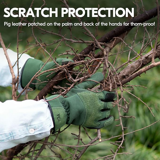 Vgo... Garden Gloves for Women,Puncture-proof,Thornproof,Women's Safety Work Gloves for Weeding, Digging, Raking, Pruning and Planting,Touchscreen,Synthetic Leather(XL, Green, SL7471)