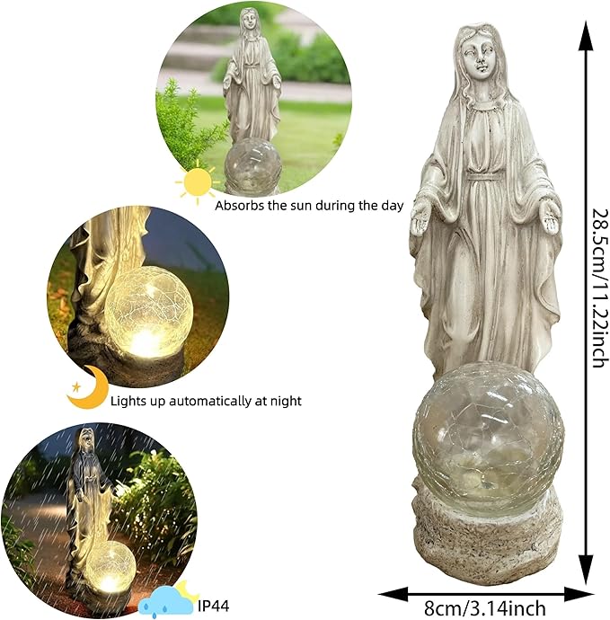 Solar Garden Decor Virgin Mary Figure with Lights,Blessed Mother Outdoor Statue for Home/Garden Decor, Gift for Women/Monther(11.22" H)