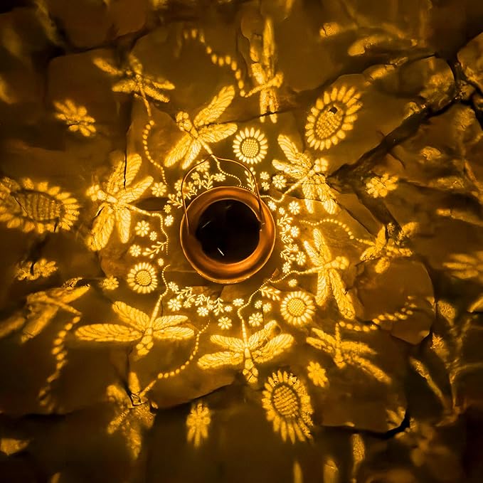 Solar Lanterns Outdoor, Waterproof Hanging Solar Lantern Garden Decor, Solar Lights for Backyard Porch Patio Table Yard Balcony Lawn Pathway, Dragonfly Gifts for Women Grandma Mom