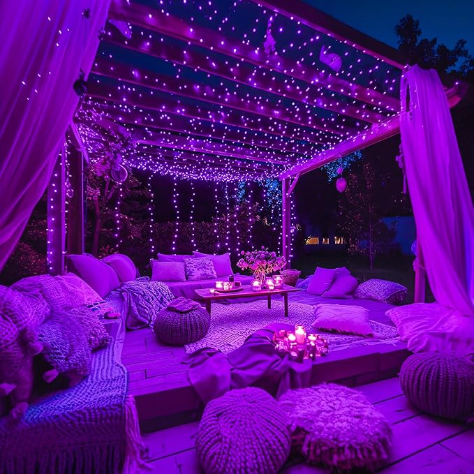 JMEXSUSS 400 LED Halloween Lights, 8 Modes Purple String Lights Indoor,132ft Purple Lights Outdoor Waterproof for Halloween, Christmas,Party,Xmas Tree Lights Decor, EXS-S-0400-R