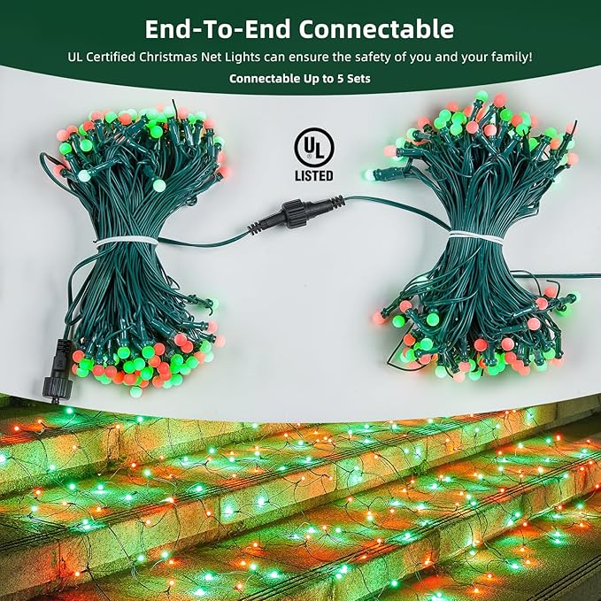 Led Net Lights Christmas Lights Outdoor Red and Green Christmas Net Lighting with 121Led Mini Globe Lights 5ftx5ft, Outdoor Indoor Fairy Mesh Net Lights for Christmas Tree, Bushes, Shrubs Decorations