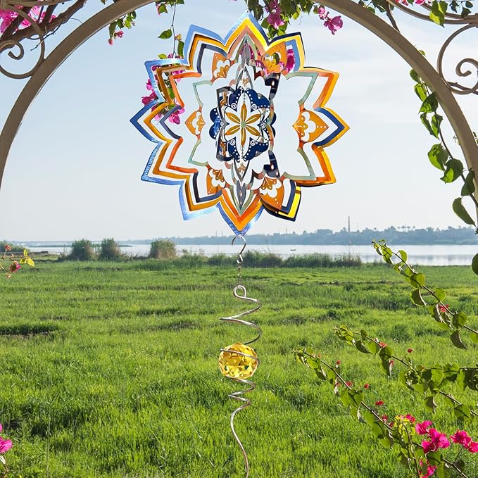 3D Wind Spinner Starry Sky Mandala Wind Spinners Outdoor, Laser Cut Metal Hanging Wind Sculptures, Kinetic Whirling Art Ornament Outside Garden Decoration Yard Decor, Meaningful Gift Ideas