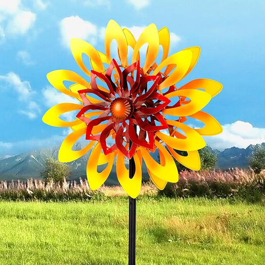 Sunflower Wind Spinners, 360 Degrees Swivel Metal Wind Sculptures, 62" Garden Pinwheels for Yard Lawn Patio Decor