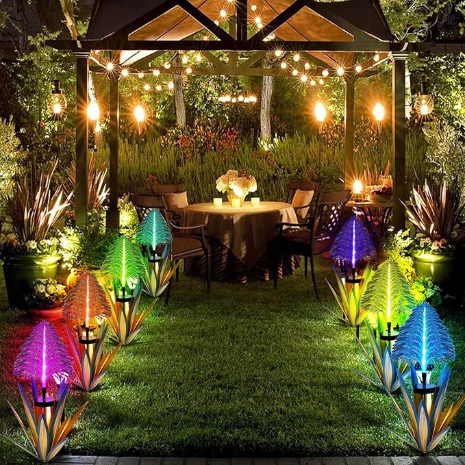 Homight Metal Outdoor Decoration Gift Christmas Decorations Outdoor Metal Agave Yard Art Garden Lights Solar Outdoor, 7 Color Changing Garden Yard Pathway Xmas Decor Waterproof (2 pcs Blue)