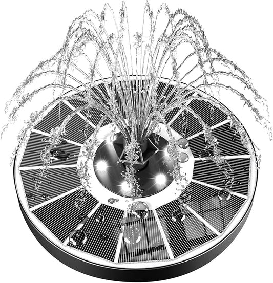 SZMP Solar Fountain Upgraded 100% Glass Panel, 3.5W Floating Solar Powered Water Pump Built-in 2000 Battery with 7 Nozzle & 4 Fixer, Solar Bird Bath Fountains for Garden, Pond, Outdoor (White)