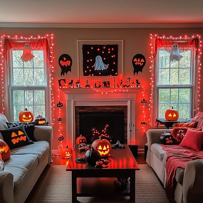 JMEXSUSS Red Christmas Lights Clear Wire, 66ft 200 LED Red Christmas String Lights Outdoor Indoor Plug in, 8 Modes Red String Twinkle Fairy Lights for Room Party Tree Decorations