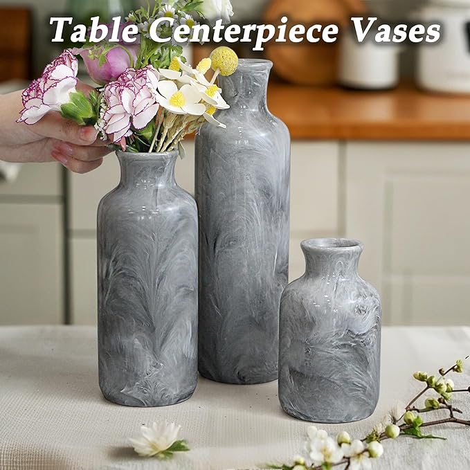Resin 3 Piece Vase Set, Farmhouse Decor, Home Decorative Vase, Vases for Your Kitchen, Bedroom, Office, Living Room, Bathroom, & Shelf Centerpiece Table Decorations, Grey