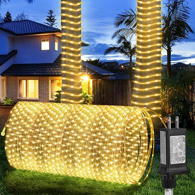 LED Rope Lights Outdoor String Lights,100ft 300LED Flexible Tube Lights Connectable Fairy String Light Plug in Waterproof 8 Modes for Indoor,Outside Home,Yard,Pool,Wedding,Garden,Patio Holiday Decor