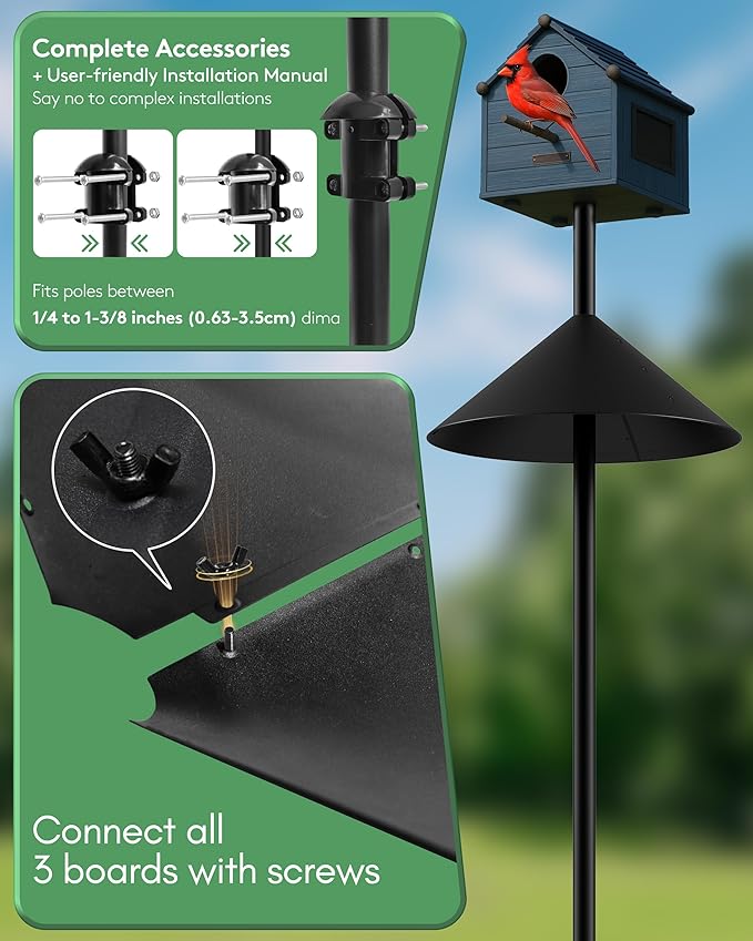 19 Inch Metal Squirrel Baffle for Bird Feeder Pole, Squirrel Proof for Bird Feeder, Bird House Guard for Shepherd’s Hook, Raccoon Stopper, Rust Chew Proof Heavy Duty