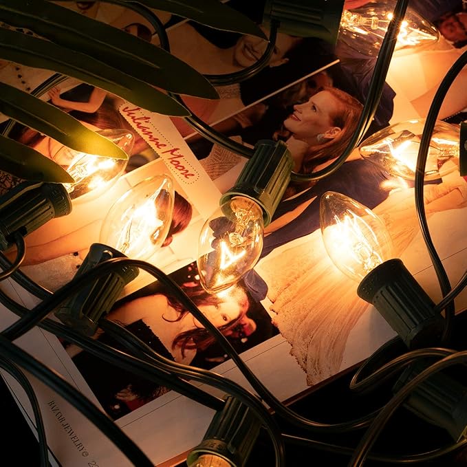 C9 Clear Christmas String Light Set, 50 Feet Vintage Christmas Tree Lights, Outdoor Roofline String Lights with 50 Clear Bulbs for Patio Garden Holiday Indoor Wedding Home Decorating, Black Wire