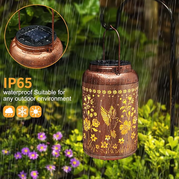Solar Lanterns Outdoor Waterproof Hummingbird Garden Decor Mothers Day Gifts for Women Mom Grandma Hanging Solar Lights Metal Solar Decoration Outside for Yard, Backyard, Patio Deals