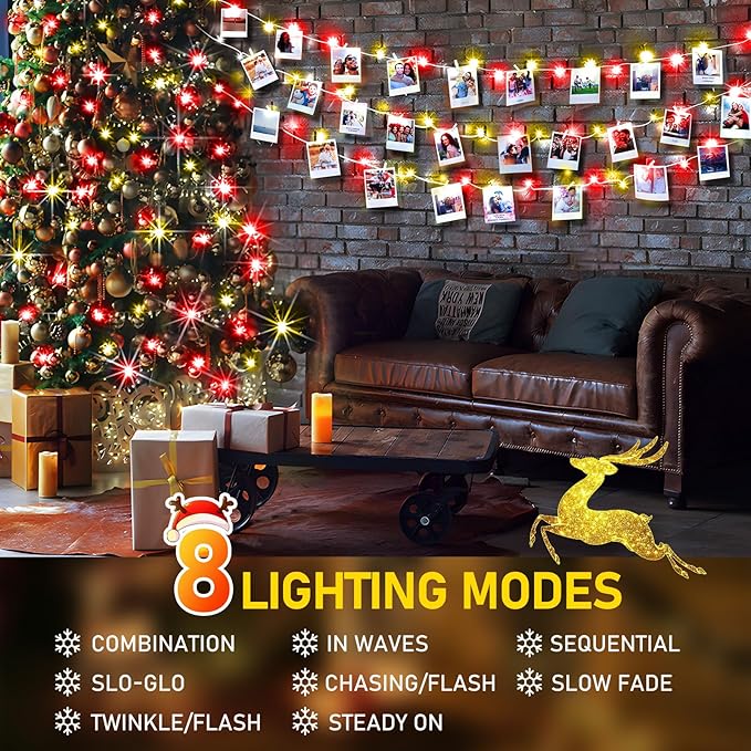 KNONEW 403ft 1000 LED String Lights Outdoor Christmas Lights 8 Modes & Timer Fairy Light Plug in Waterproof LED String Lights for Xmas Yard Tree Wedding Decorations (Red and Warm White)