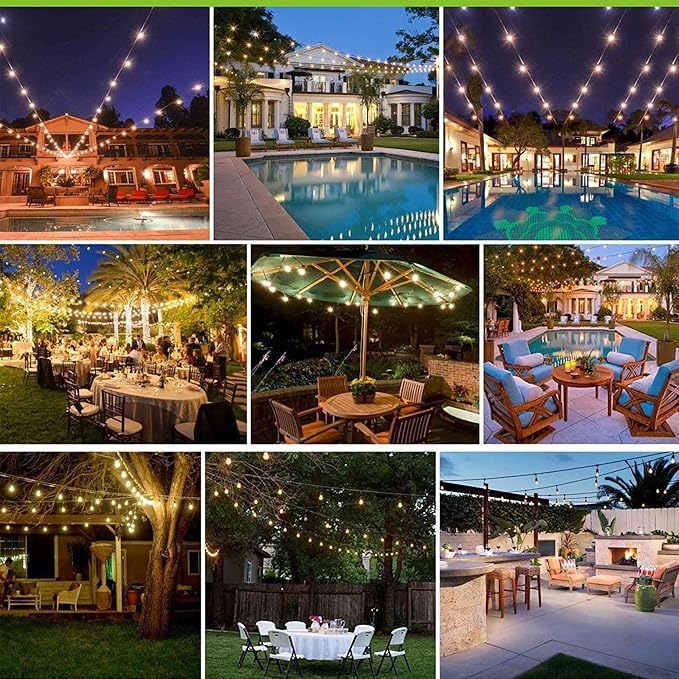 Banord Outdoor String Lights Commercial Grade 96ft Waterproof with 30 S14 Shatterproof Dimmable LED Bulbs, Heavy Duty Hanging Lights for Patio Garden Backyard Decoration, 2W 2x48ft Strands