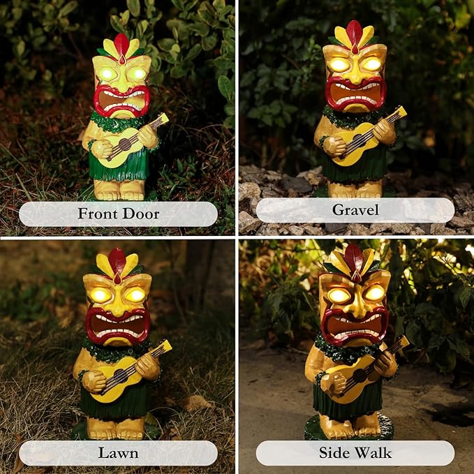 Solar Tiki Statue, Tiki Bar Decor, Outdoor Tiki Decor, Solar Garden Statue for Outside, Solar Garden Yard Decor, Outdoor Statue for Garden, Outdoor Decor for Patio, Gardening Gifts for Women