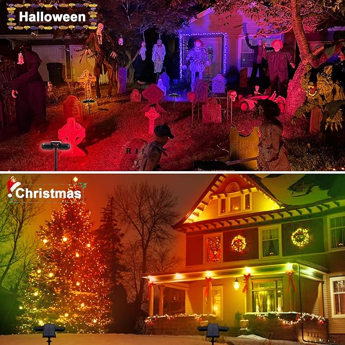 EMANER Solar Outdoor Spot Lights, RGB Solid Color+Multicolor Changing, Solar Spotlight Keep On, Dusk to Dawn Pathway Stake Light Waterproof for Christmas Halloween Outside Tree Garden Decor, 2Pack