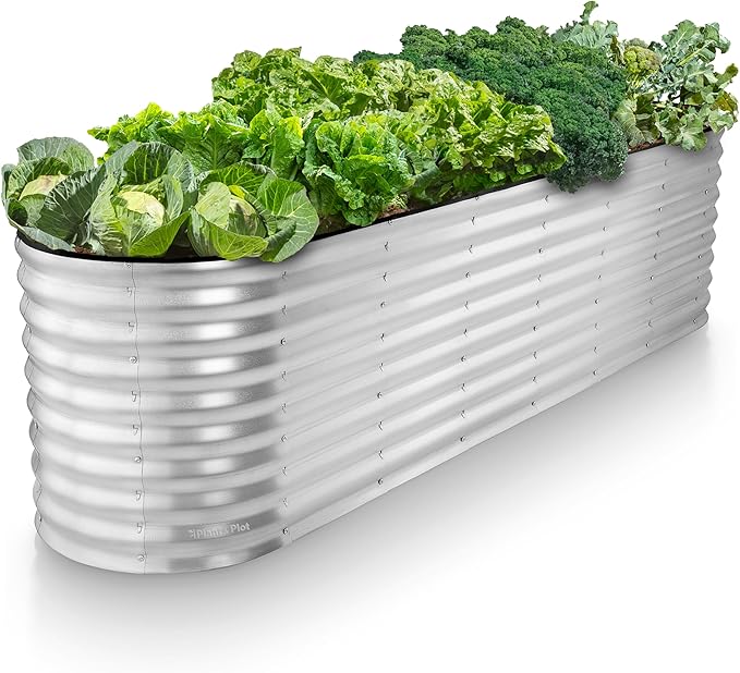 Galvanized Raised Garden Beds Outdoor // 8×2×2 ft Planter Raised Beds for Gardening, Vegetables, Flowers (Silver) // Large Metal Garden Box // Patented Tool-Free Design