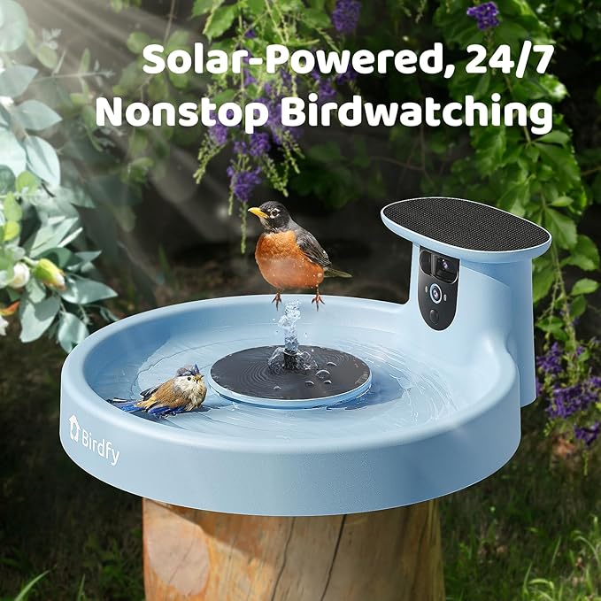 Birdfy Smart Bird Bath with Camera Solar Powered & Fountain, Dual-Lens Camera for Wildbird Watching, Auto Capture Bird Videos & Motion Detection - AI Lifetime Version