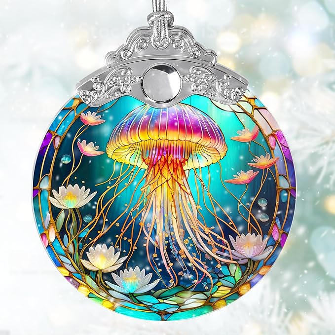 Stained Glass Suncatcher, Jocidea Jellyfish Ornament, Christmas Ornaments, Holidays Ornaments, Christmas Tree Decor, Jellyfish Decor for Home, Jellyfish Gifts