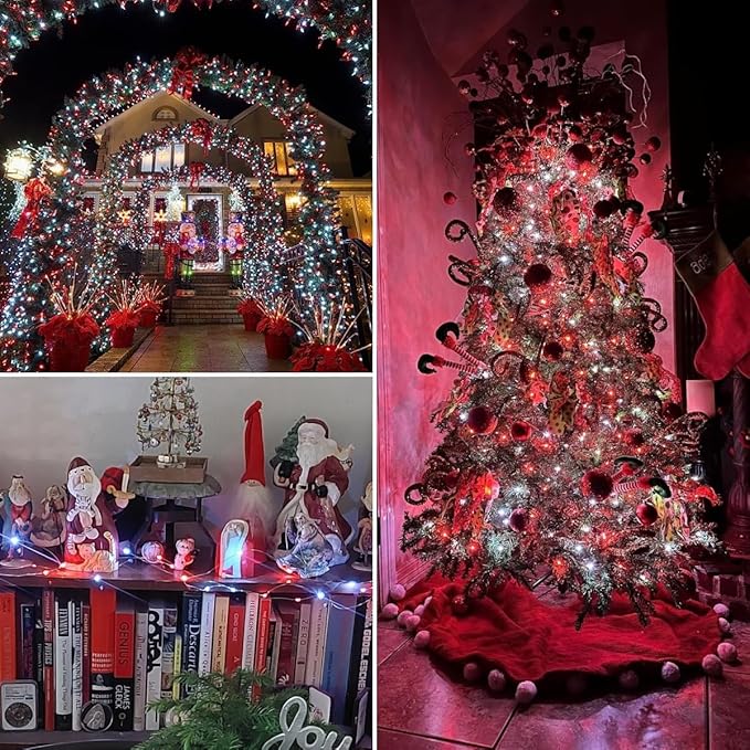 YEGUO Solar Fairy Lights Outdoor Waterproof, 4 Pack Each 33ft 100 LED String Lights, 8 Modes Silver Wire Solar Outdoor Lights (Red and White)