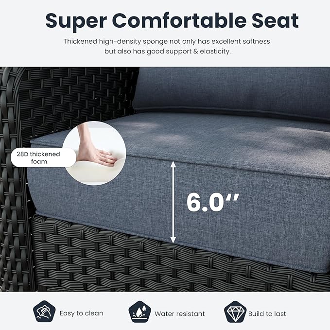 3 Pieces Outdoor Patio Furniture Sets with Rocking Swivel Chairs with 6-inch Thick Cushion and Side Table for Deck Lawn