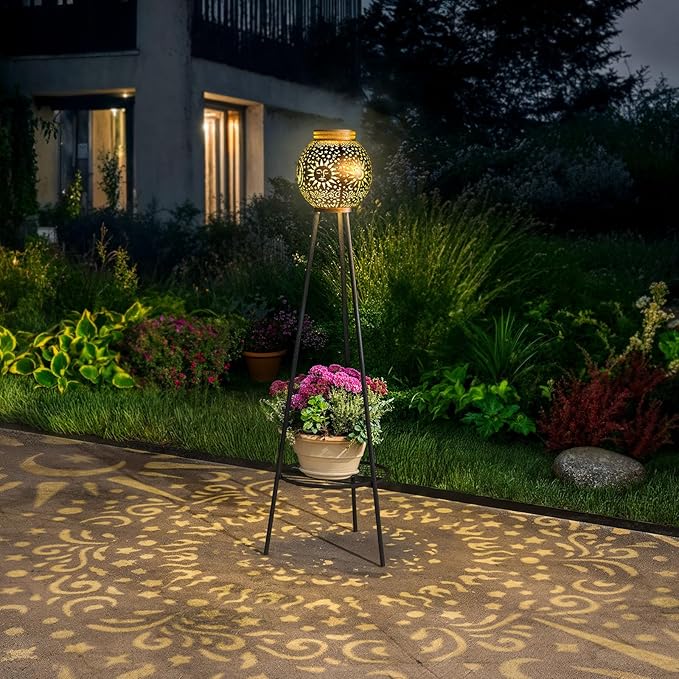 2 Pack Solar Lights with Plant Stands Waterproof Solar Lanterns Outdoor Solar Lamps for Patio, Yard, Pathway, and Porch Decoration Garden Decor
