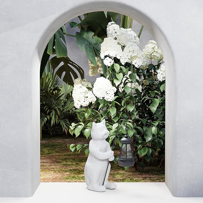 Solar Cat Garden Statue 10 Inch Porch Patio Decor for Outside Yard Decoration Outdoor Unique Housewarming Gardening Birthday Gifts for Cat Lovers Women Grandma