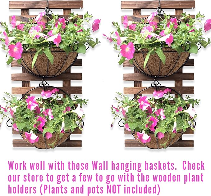 ShopLaLa Wall Planter - 2 Pack Wooden Hanging Planter for Indoor Plants Wall Mount Plant Stand Ladder Outdoor Vertical Garden Unique Live Orchid Planter Holder Display Large Wall Decor 23.6" (60cm)