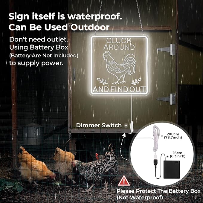 Funny Rooster Decor 16 X 16 Inch Large,Rooster Kitchen Decor Kitchen Sign Dimmable Neon Sign for Farmhouse,Rooster Gifts,Chicken Coop,Garden,Farm House Decoration