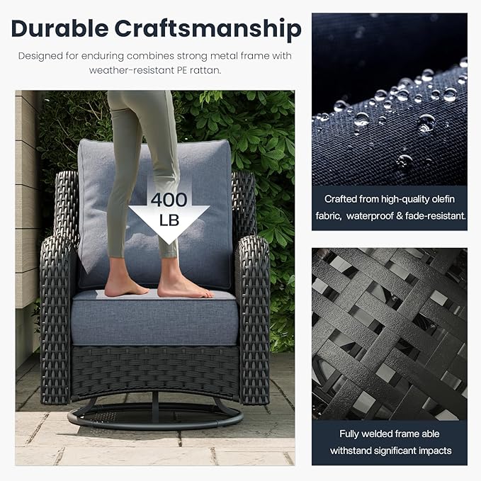 7 Pieces Outdoor Patio Furniture Sets with Single Chairs with 6-inch Thick Cushion and Fire Pit Table for Deck Lawn