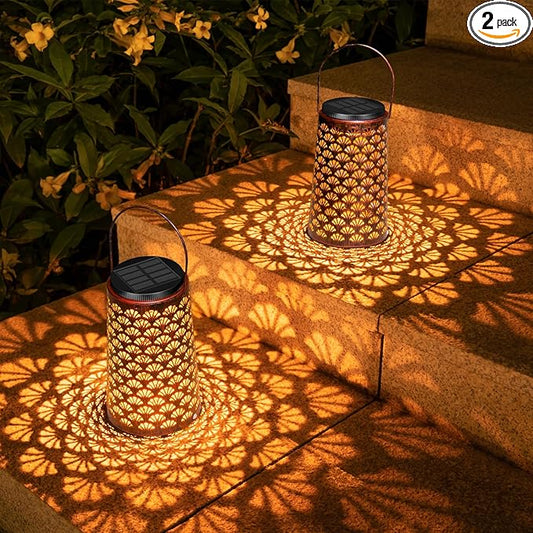 Shell Solar Lanterns Outdoor Waterproof Hanging Solar Lights ,Warm and Cool Light for Garden Porch Path Deck and Balcony Decoration, LED Lanterns as Gifts for Women and Children