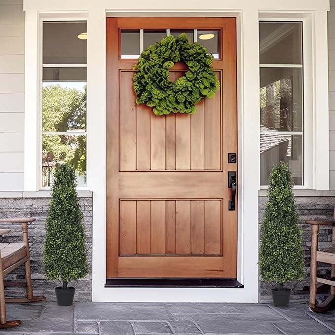 4ft Artificial Boxwood Topiary Trees (Set of 2) - UV Resistant Faux Plants Outdoor, Realistic 48in Fake Potted Bushes and Shrubs for Front Porch, Planter, Patio - Low Maintenance & Evergreen