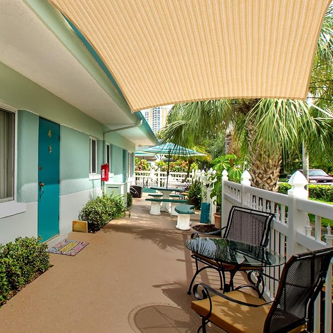 Eden's Decor Straight Flat-Edged Sun Shade Sail Rectangular 17' x 20' Beige UV-Blocking Outdoor Canopy Fabric Cloth Awning for Pergola Patio Garden Backyard Custom Size